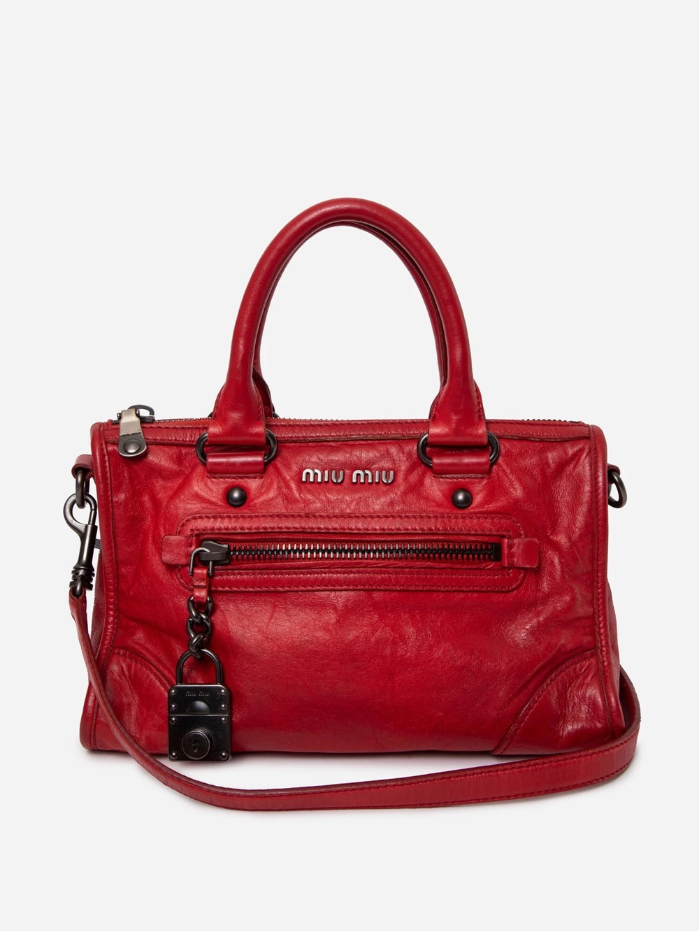 Miu Miu Red Leather Vitello Shoulder Bag W/strap